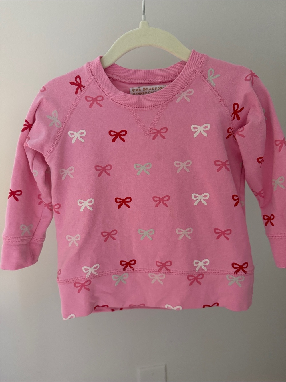 The Beaufort Bonnet Company Pink Bow Print Kids Sweatshirt - Red & White Accents